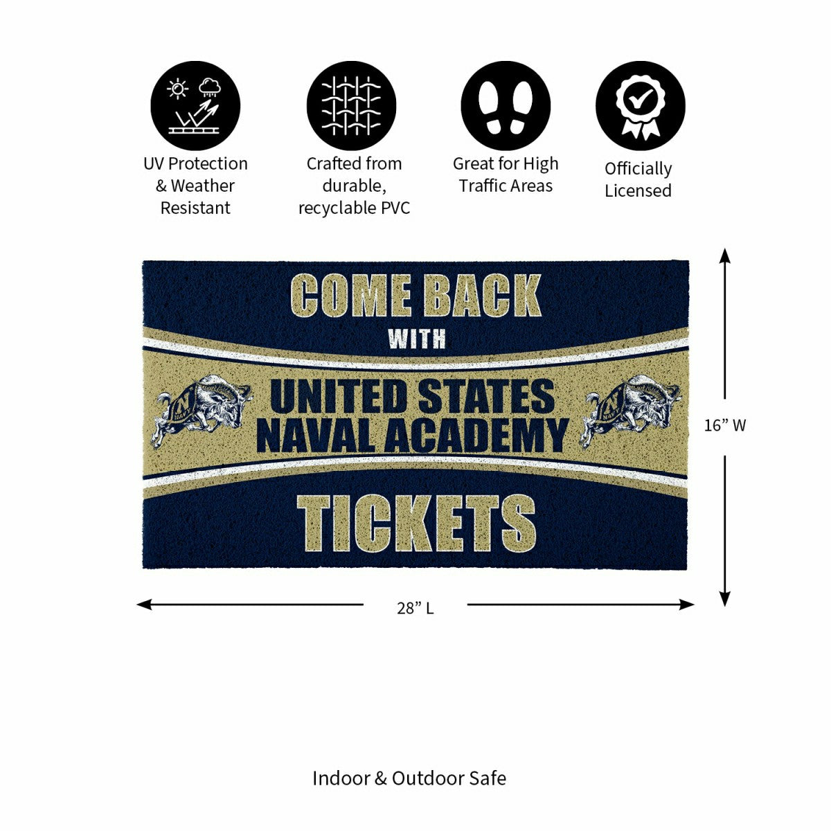 28" x 16" PVC Trapper Mat, Come Back with Tickets, US Naval Academy - Collegiate