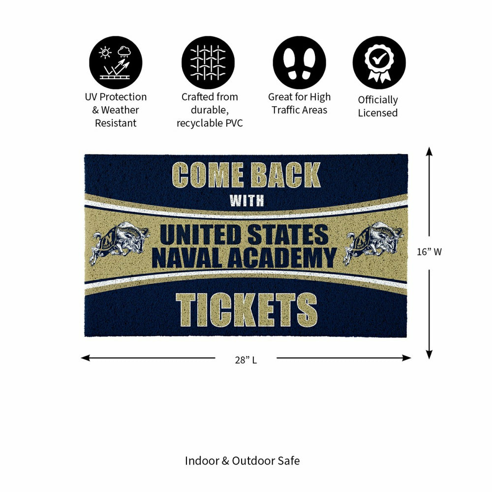 28" x 16" PVC Trapper Mat, Come Back with Tickets, US Naval Academy - Collegiate