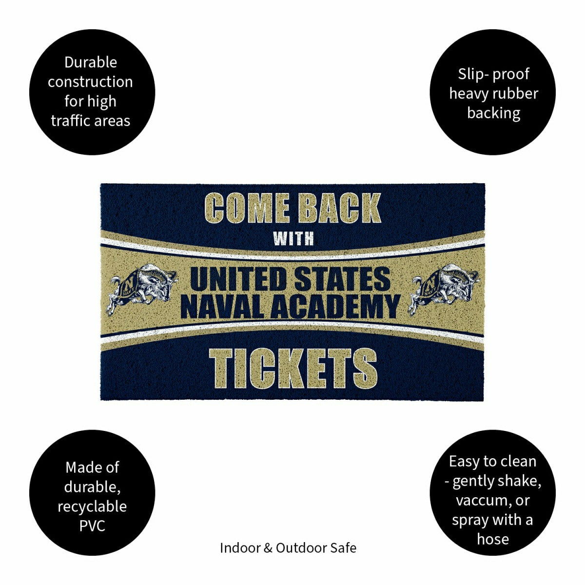 28" x 16" PVC Trapper Mat, Come Back with Tickets, US Naval Academy - Collegiate