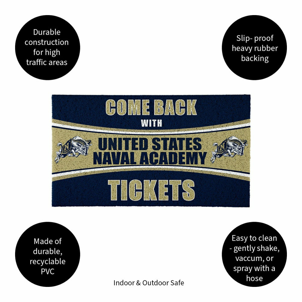 28" x 16" PVC Trapper Mat, Come Back with Tickets, US Naval Academy - Collegiate