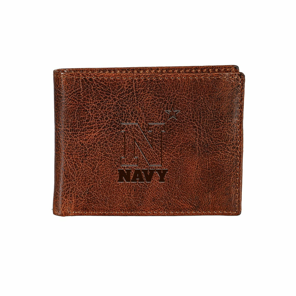 US Naval Academy, Embossed 100% Genuine Tumbled Leather Passcase Bi-Fo - Collegiate Home