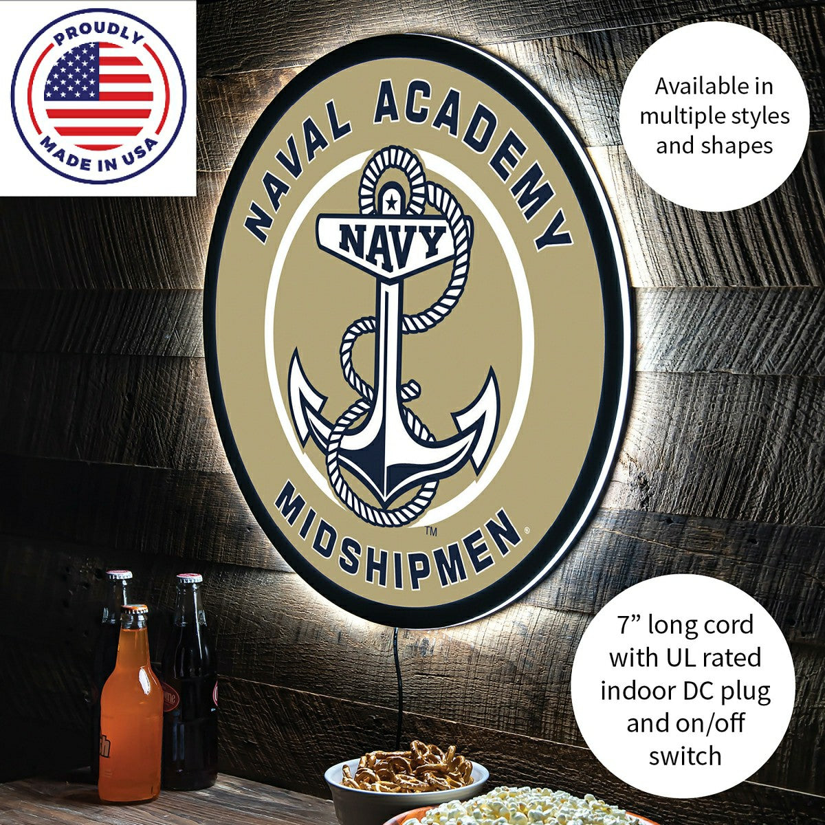 LED Wall Decor, Round, US Naval Academy - Collegiate Home