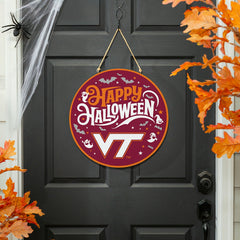 Virginia Tech Halloween Round Door Décor with Hanging Rope, 18x18 - Collegiate Home