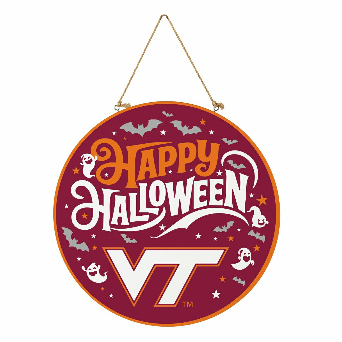 Virginia Tech Halloween Round Door Décor with Hanging Rope, 18x18 - Collegiate Home
