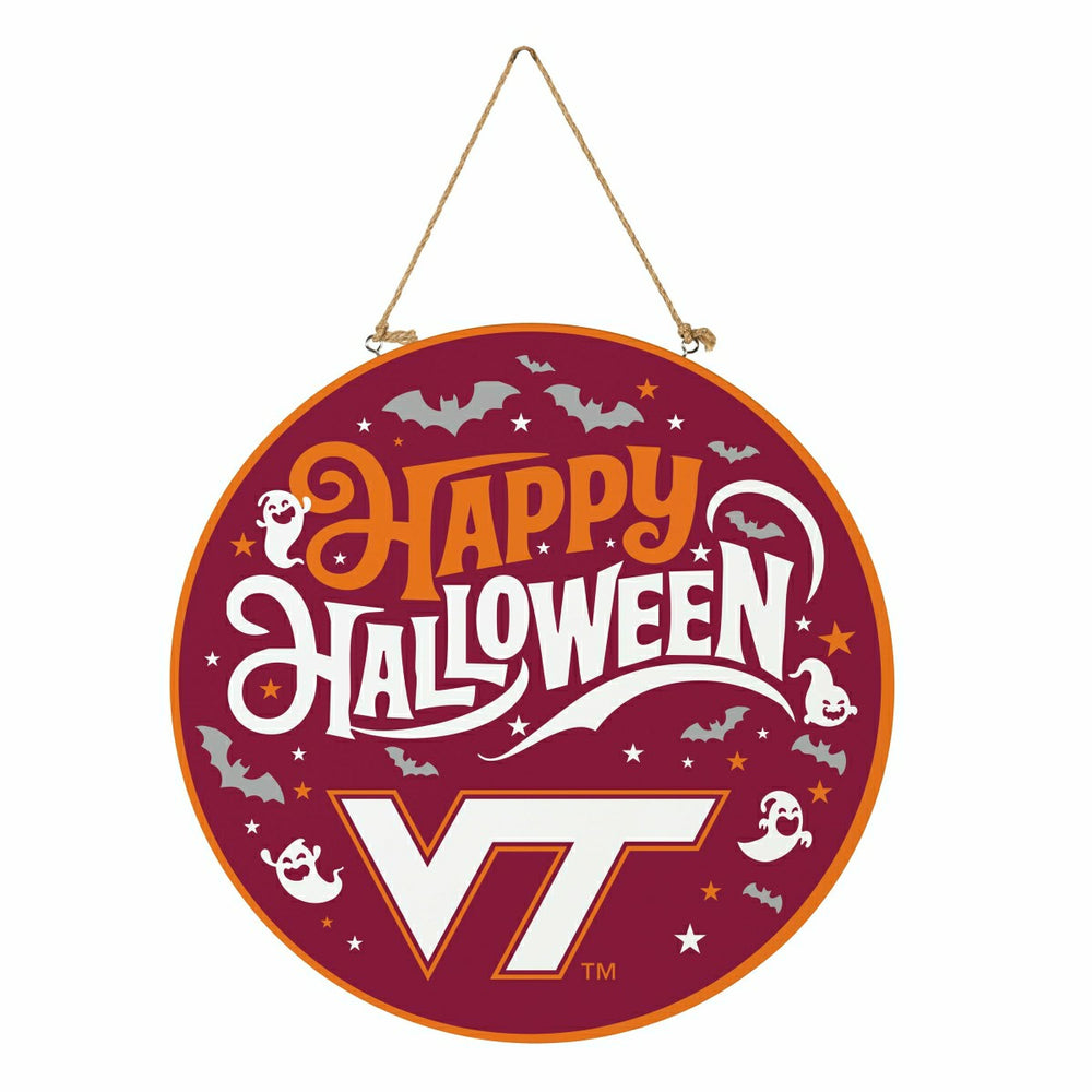 Virginia Tech Halloween Round Door Décor with Hanging Rope, 18x18 - Collegiate Home