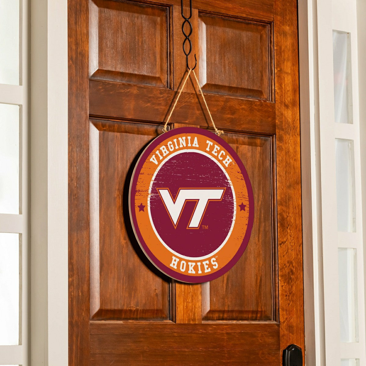 Virginia Tech Round Door Décor with Hanging Rope, 18x18 - Collegiate Home