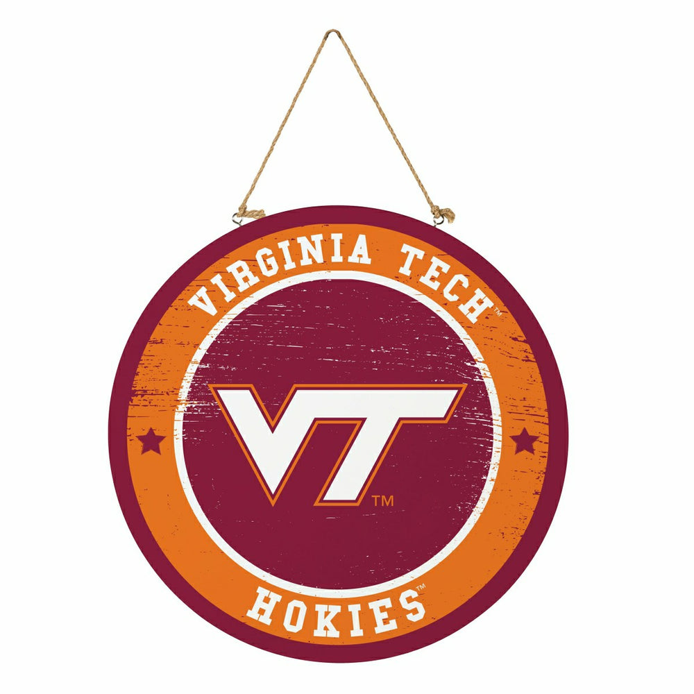 Virginia Tech Round Door Décor with Hanging Rope, 18x18 - Collegiate Home