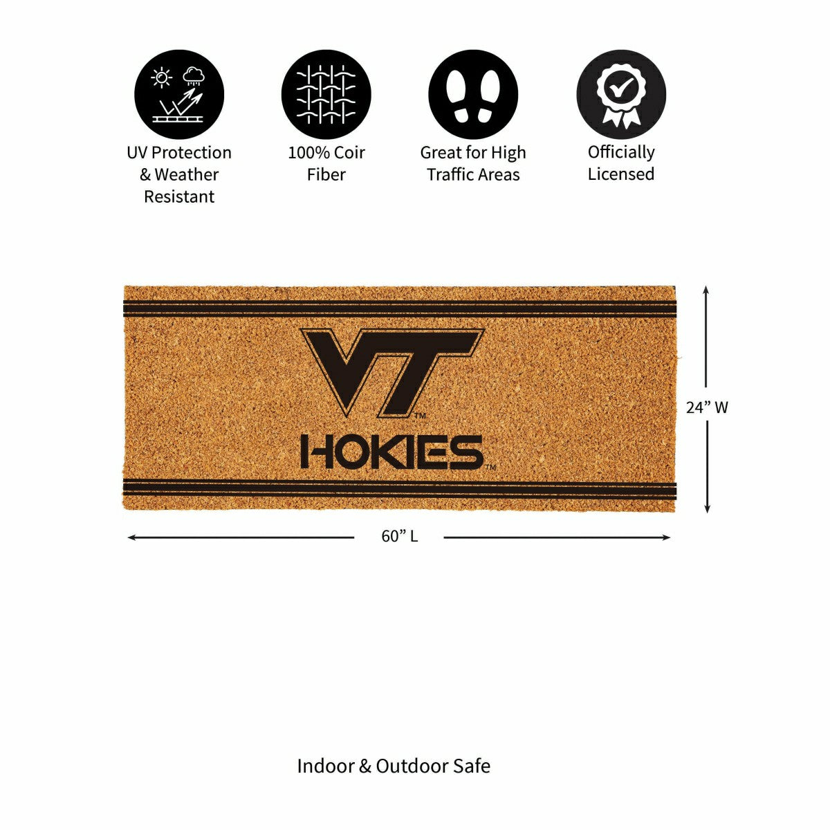 Virginia Tech Extra Large One Color Coir Mat, 60"x24" - Collegiate