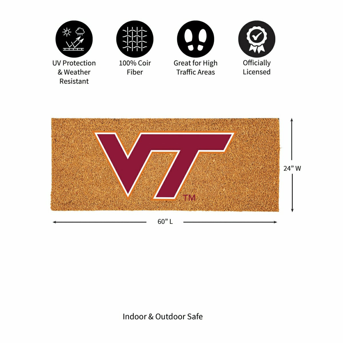 Virginia Tech Extra Large Full Color Coir Mat, 60"x24" - Collegiate
