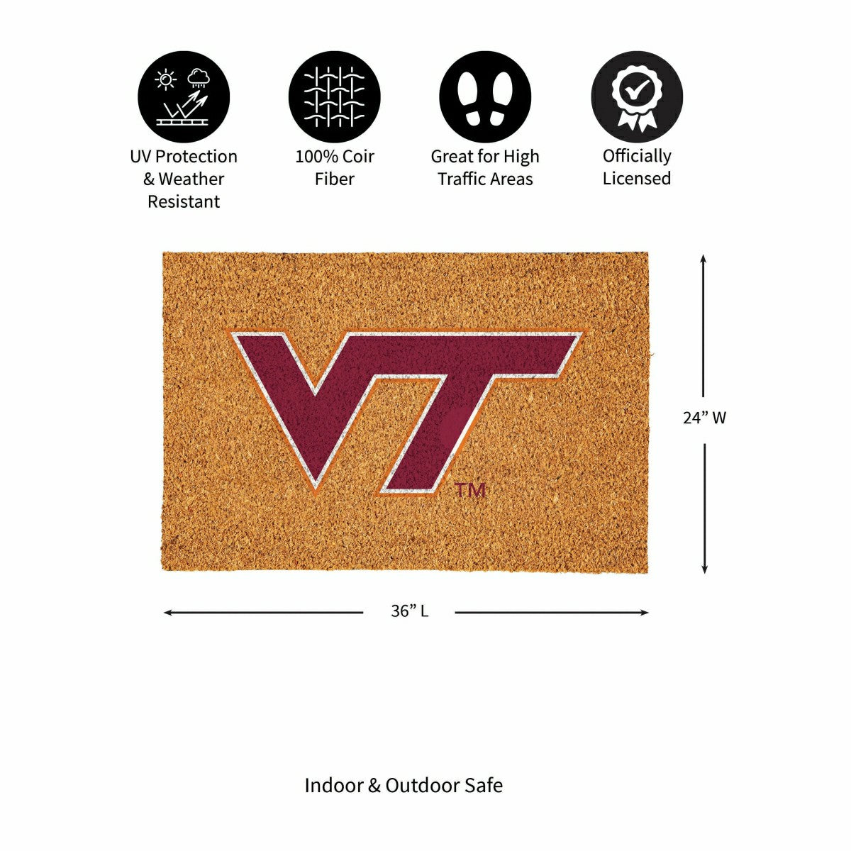 Virginia Tech Large Full Color Coir Mat, 36"x24" - Collegiate