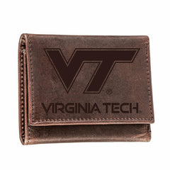 Virginia Tech, Tri-Fold Wallet, Brown, CH, 100% Genuine Leather - Collegiate Home