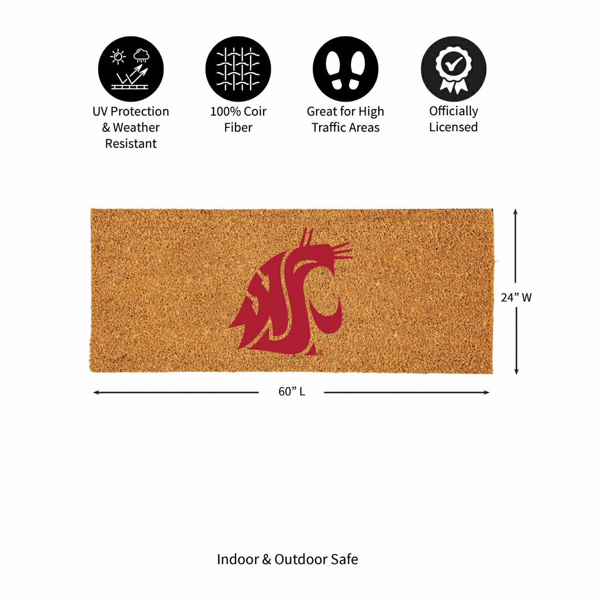 Washington State University Extra Large Full Color Coir Mat, 60"x24" - Collegiate