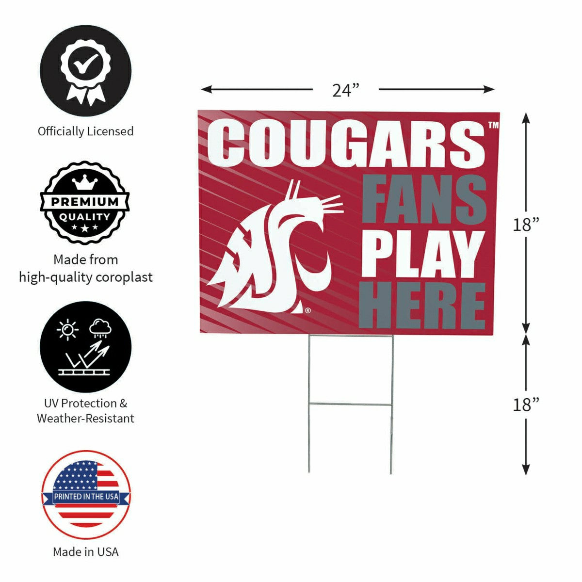 Washington State University Coroplast Yard Sign "Fans Play Here" - Collegiate Home