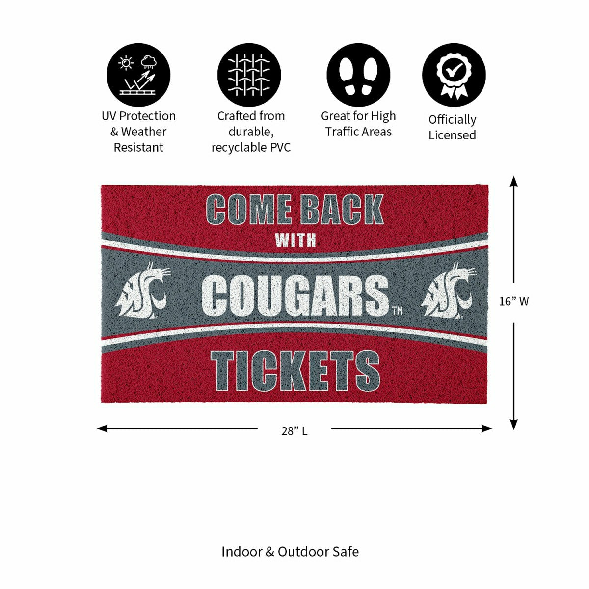 28" x 16" PVC Trapper Mat, Come Back with Tickets, Washington State Un - Collegiate
