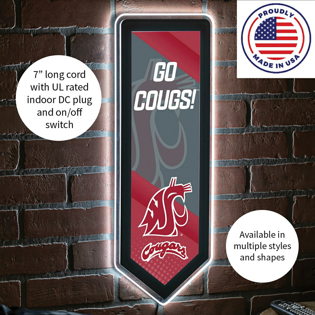 LED Wall Decor, Pennant, Washington State University - Collegiate Home