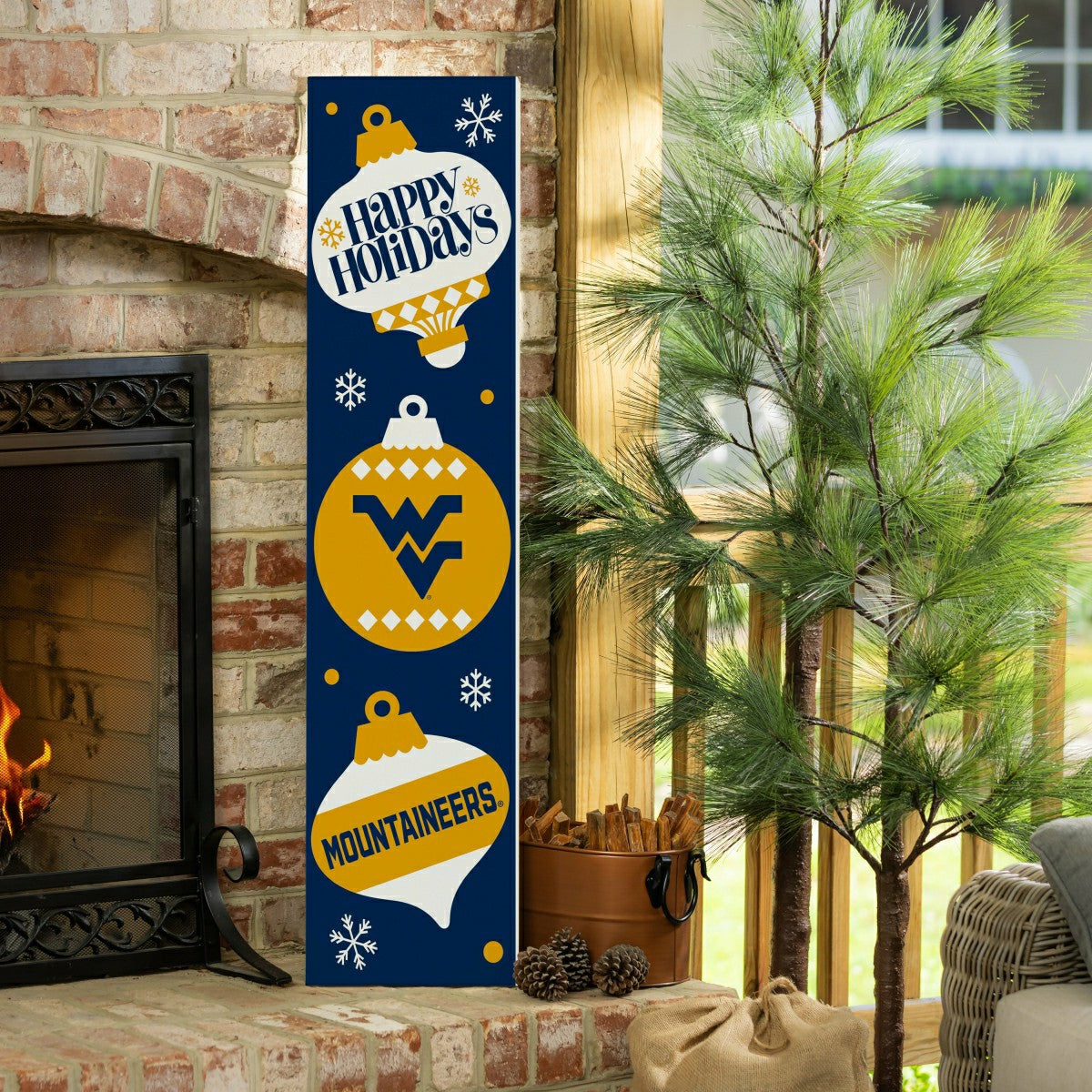 47" Double Sided Leaner, West Virginia University, Christmas - Collegiate Home