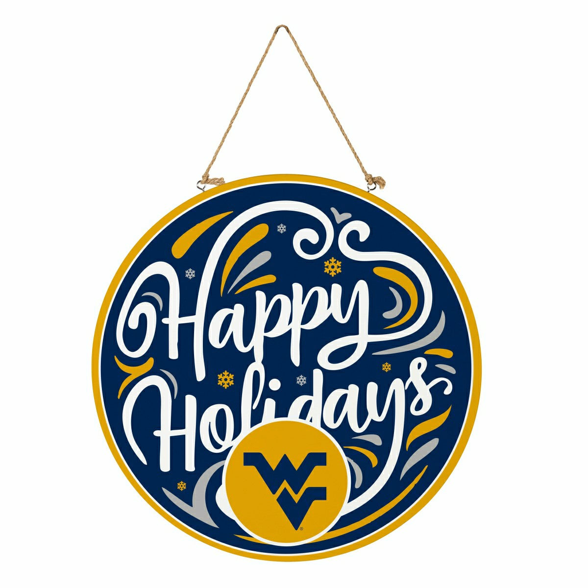 West Virginia University Holiday Round Door Décor with Hanging Rope, 1 - Collegiate Home