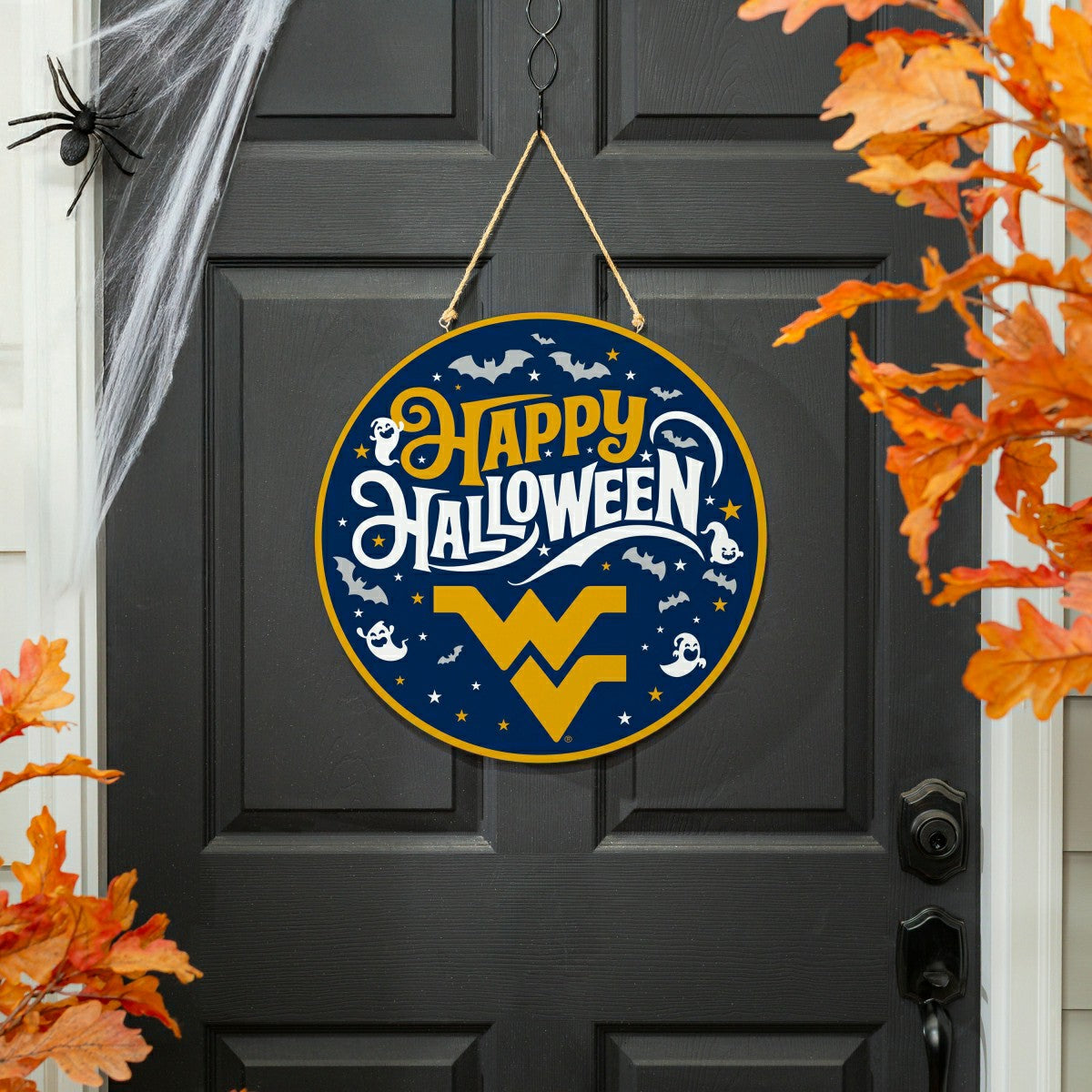 West Virginia University Halloween Round Door Décor with Hanging Rope, - Collegiate Home