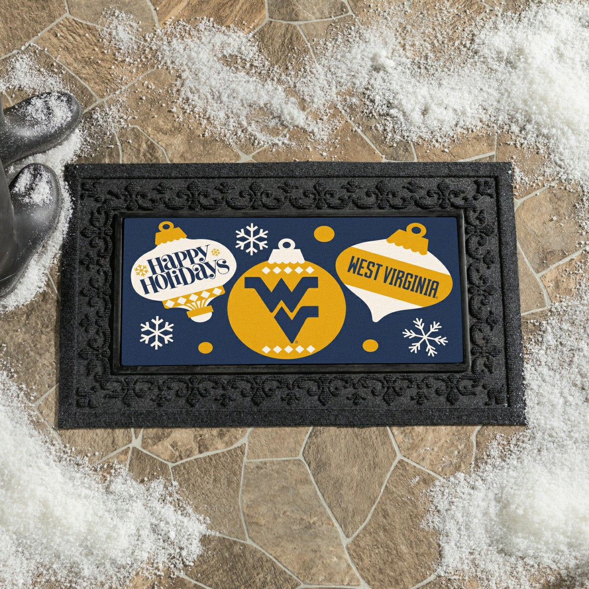 West Virginia University Holiday Flocked Coir Sassafras Switch Mat, 22 - Collegiate