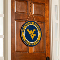 West Virginia University Round Door Décor with Hanging Rope, 18x18 - Collegiate Home