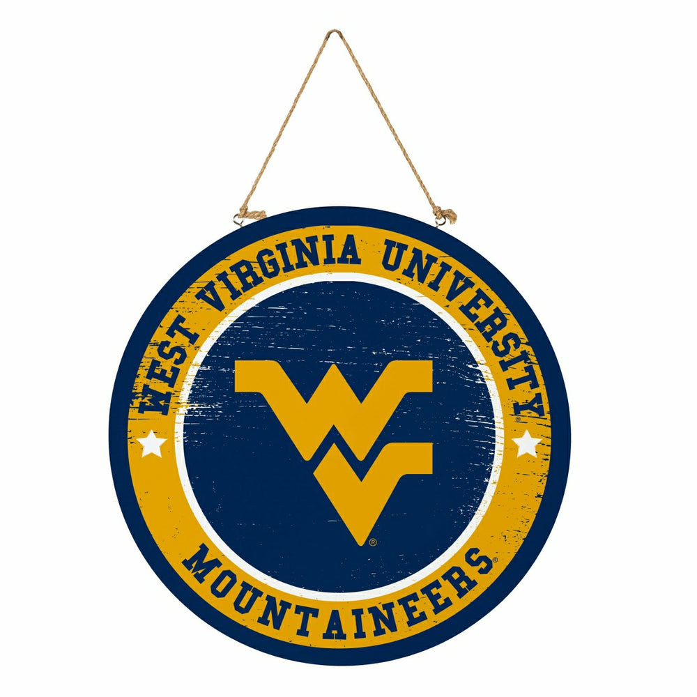West Virginia University Round Door Décor with Hanging Rope, 18x18 - Collegiate Home