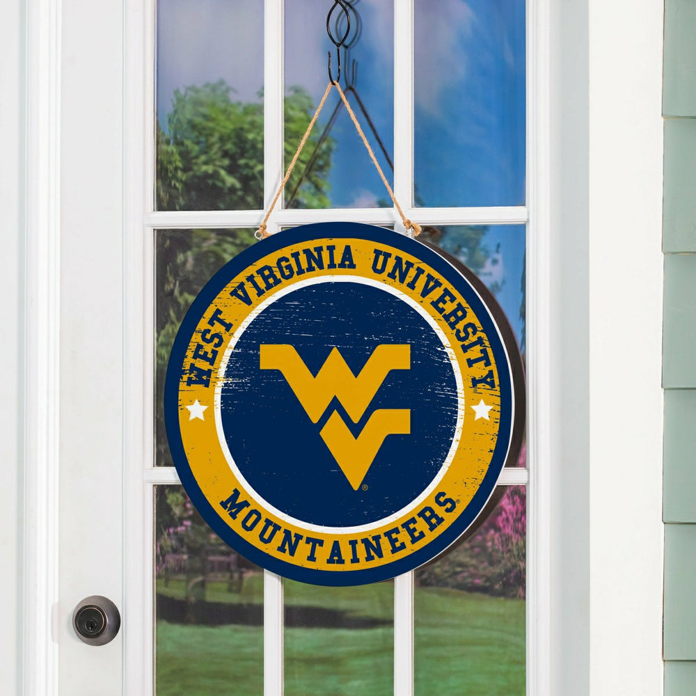 West Virginia University Round Door Décor with Hanging Rope, 18x18 - Collegiate Home