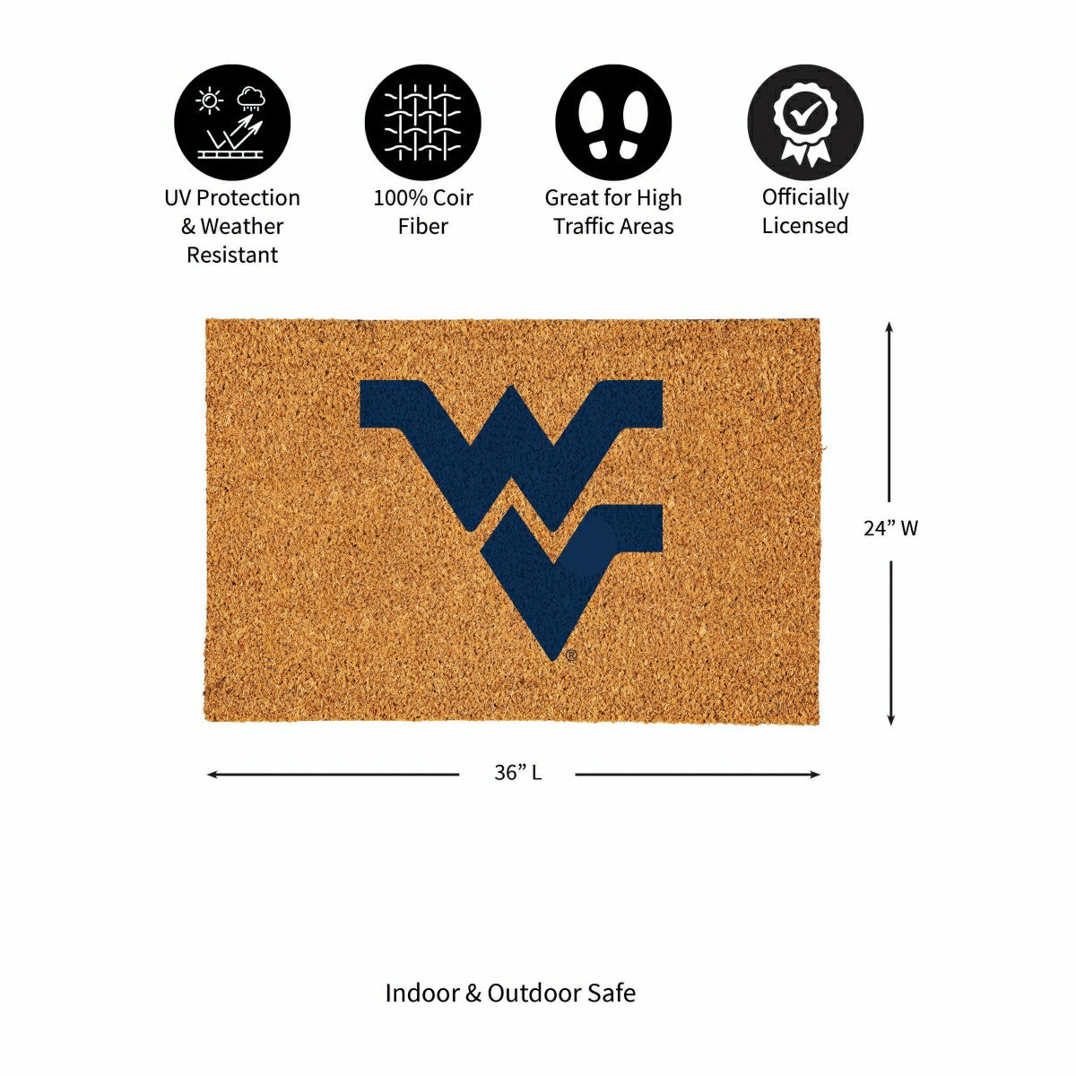 West Virginia University Large Full Color Coir Mat, 36"x24" - Collegiate