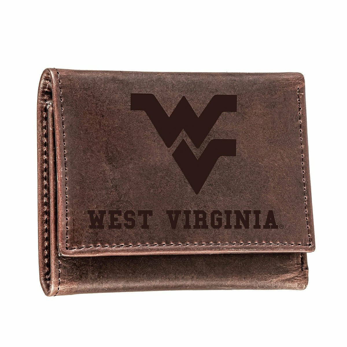 West Virginia University , Tri-Fold Wallet, Brown, CH, 100% Genuine Le - Collegiate Home