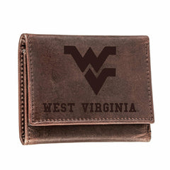 West Virginia University , Tri-Fold Wallet, Brown, CH, 100% Genuine Le - Collegiate Home