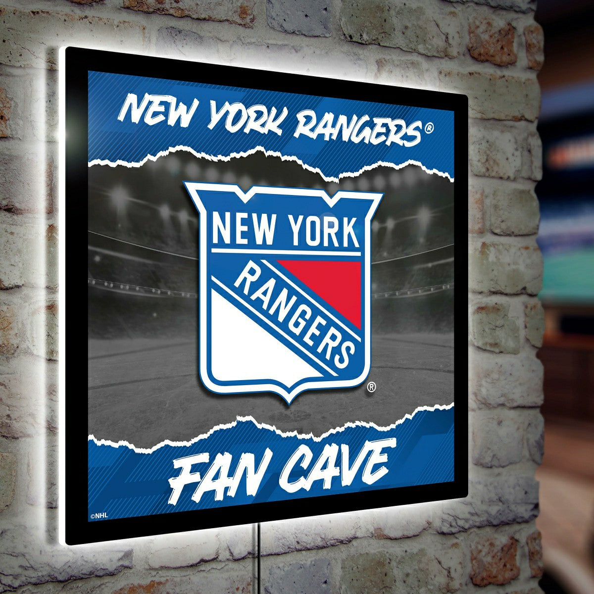 New York Rangers 23"H x 23"L LED Wall Decor, Edgelite, Square - Home NHL