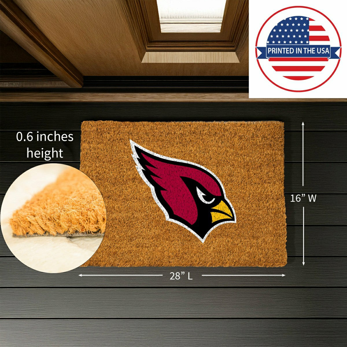 Coir Mat, 16"x28", Arizona Cardinals - NFL
