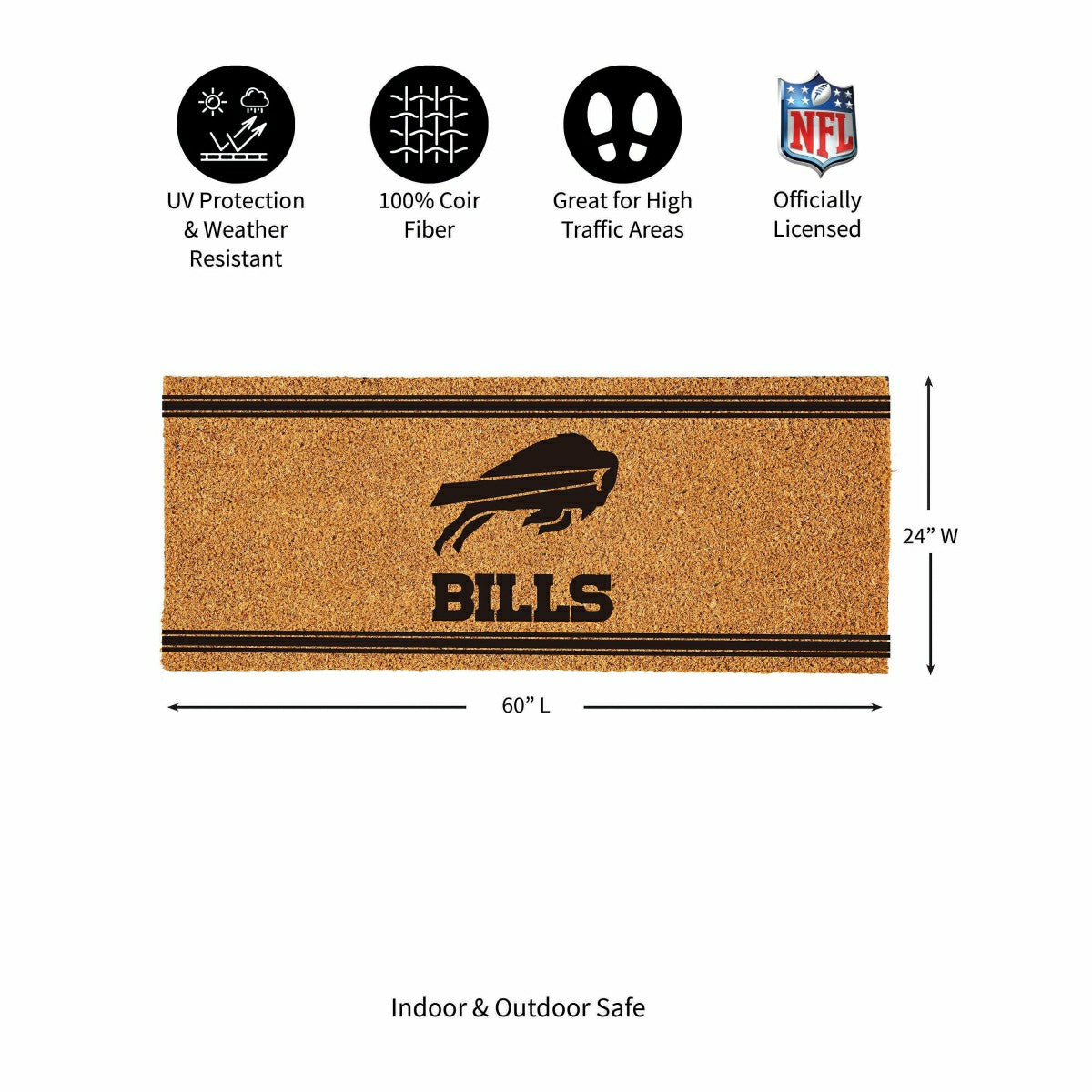 Buffalo Bills Extra Large One Color Coir Mat, 60"x24" - NFL