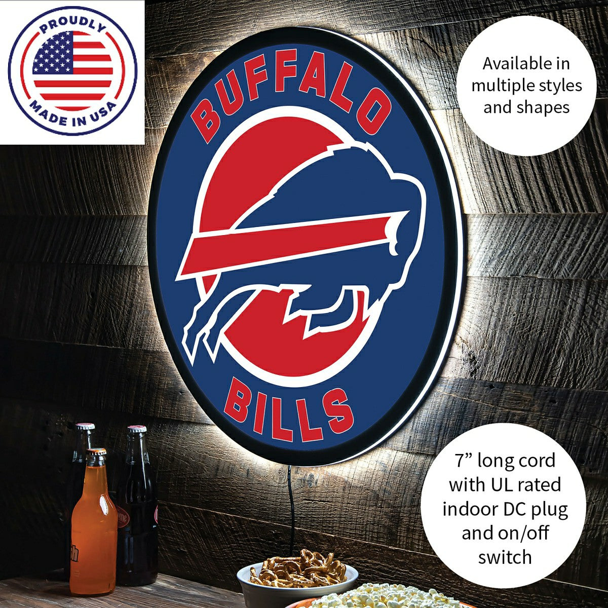LED Wall Decor, Round, Buffalo Bills - NFL Home