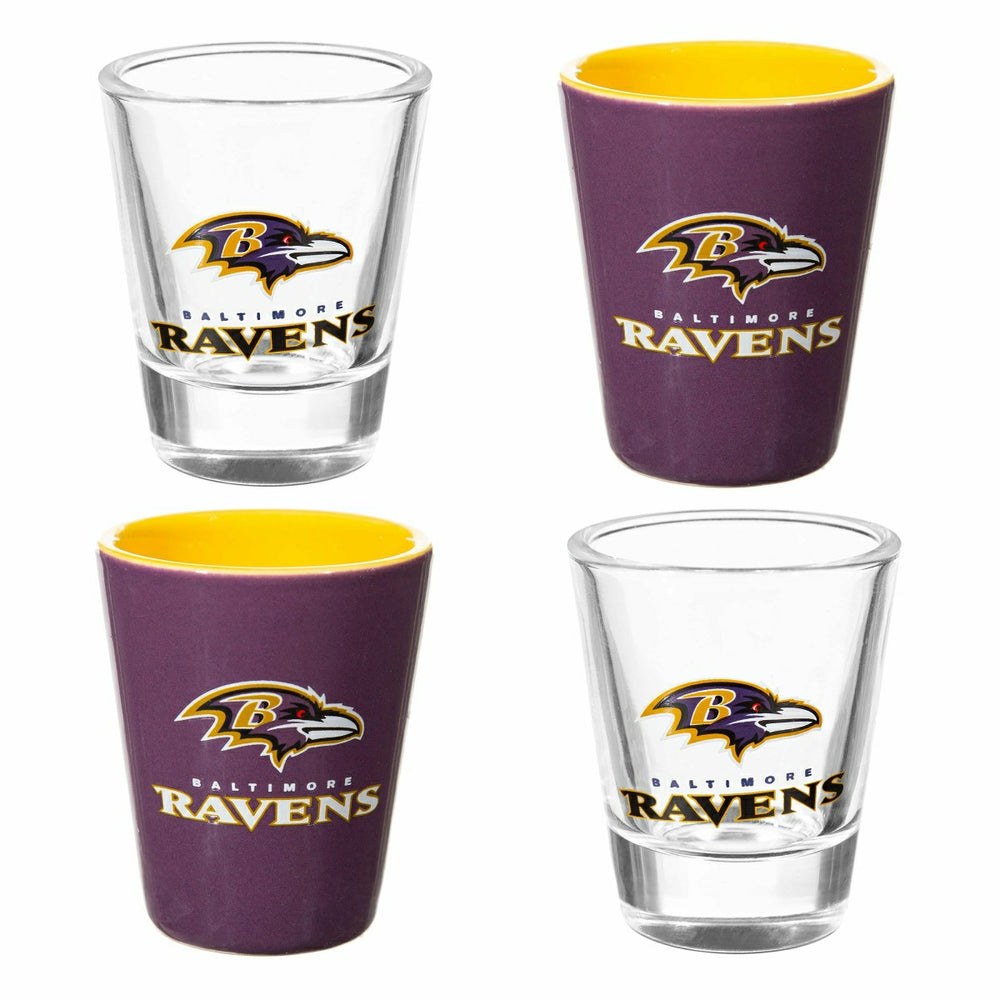 Baltimore Ravens 4-Piece Ceramic and Glass 2oz. Shot Glass Set - NFL Home
