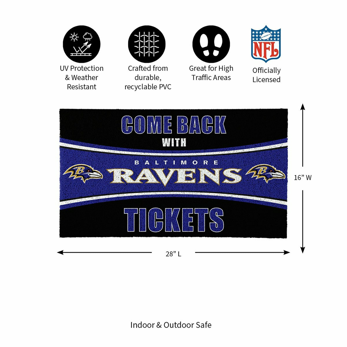 28" x 16" PVC Trapper Mat, Come Back with Tickets, Baltimore Ravens - NFL
