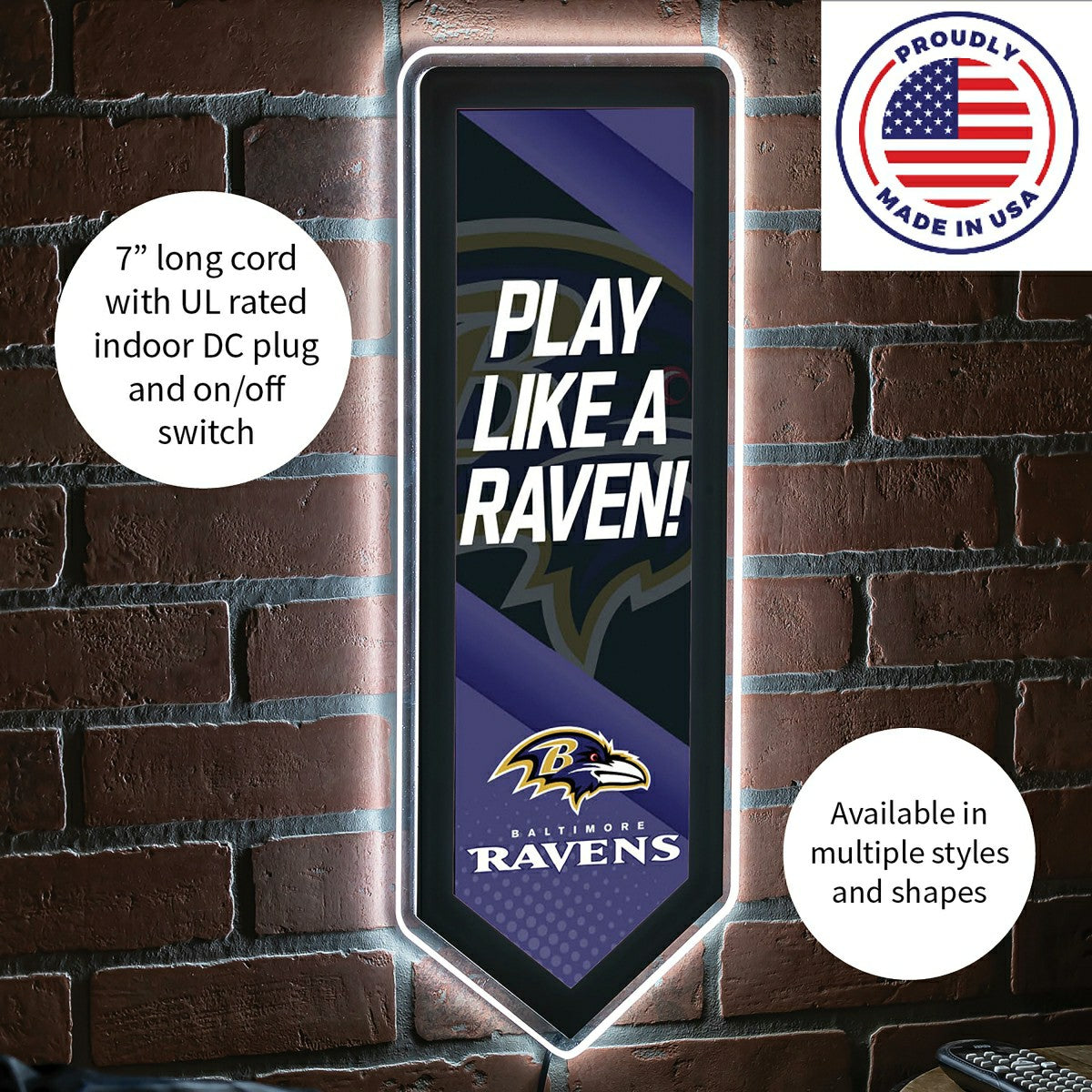 LED Wall Decor, Pennant, Baltimore Ravens - NFL Home