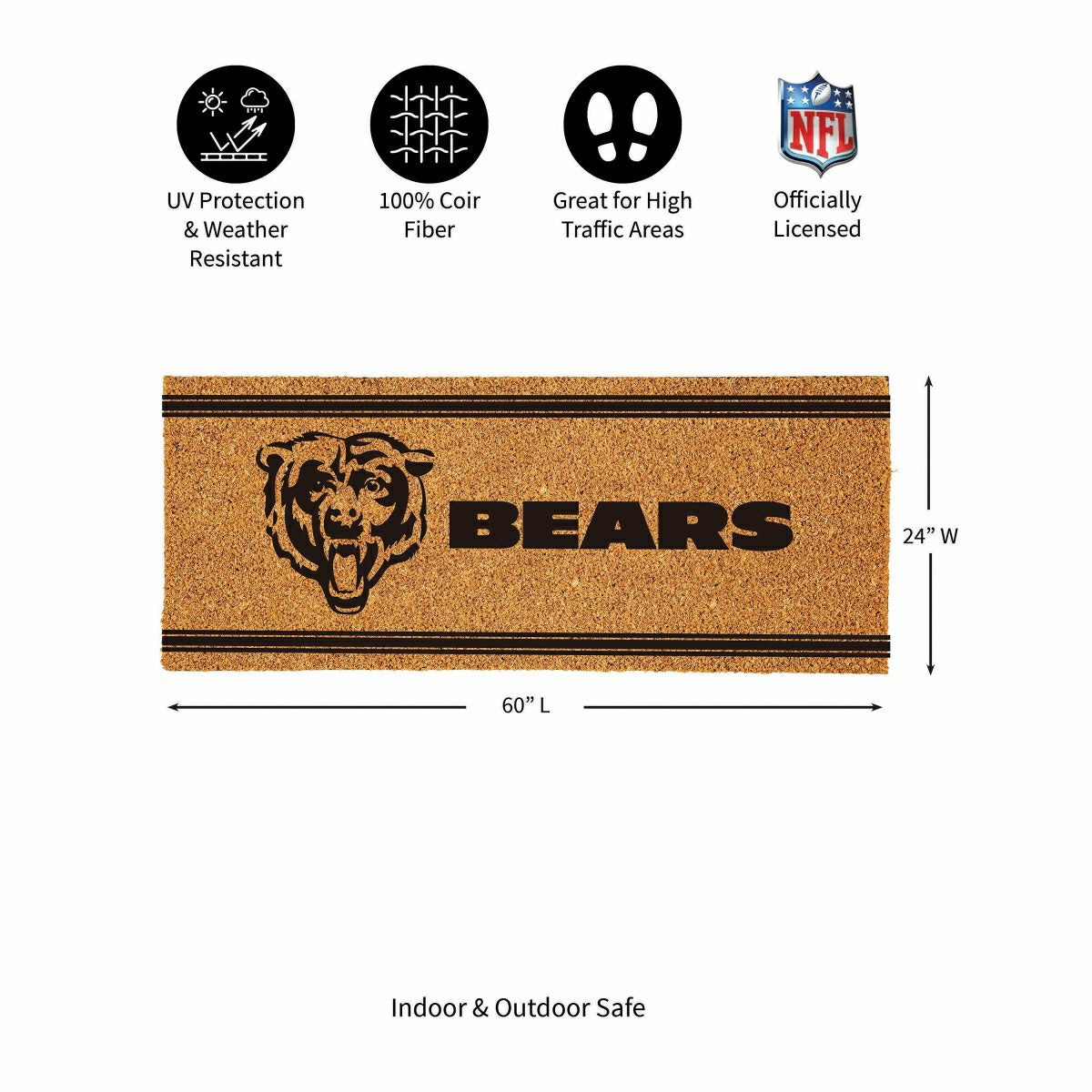 Chicago Bears Extra Large One Color Coir Mat, 60"x24" - NFL