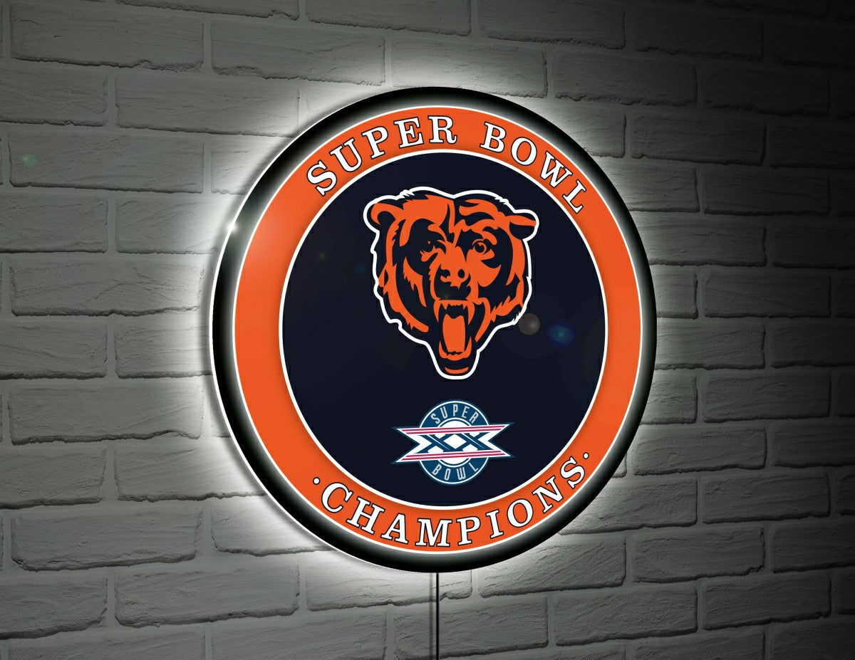 Chicago Bears Superbowl XX Champions Football Round LED Wall Decor - NFL