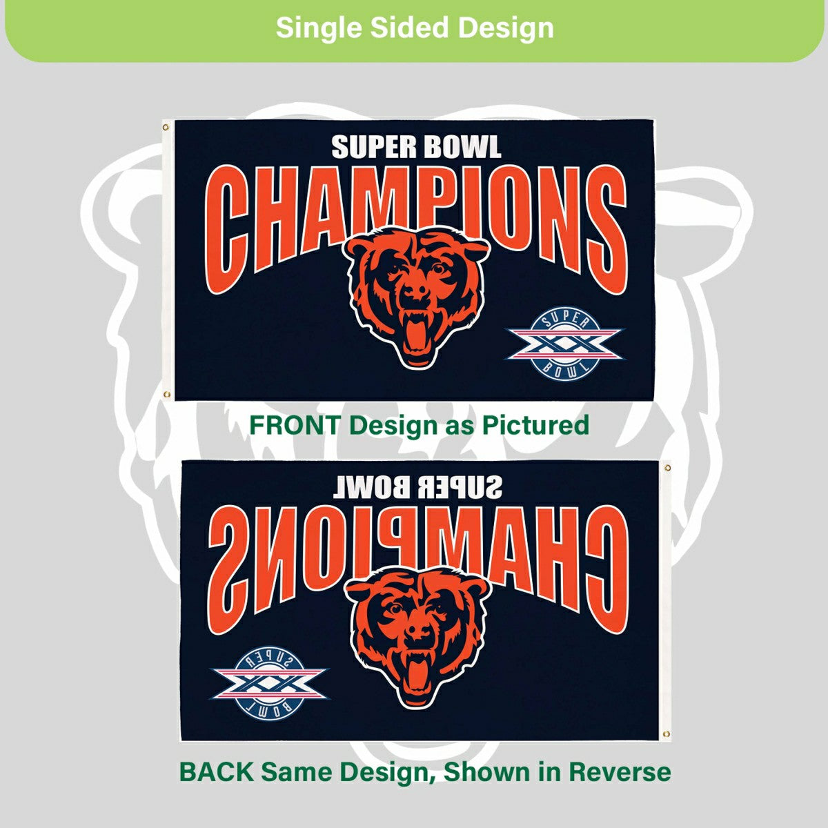 Chicago Bears Superbowl XX Champions Football 3x5 Flag - NFL Home