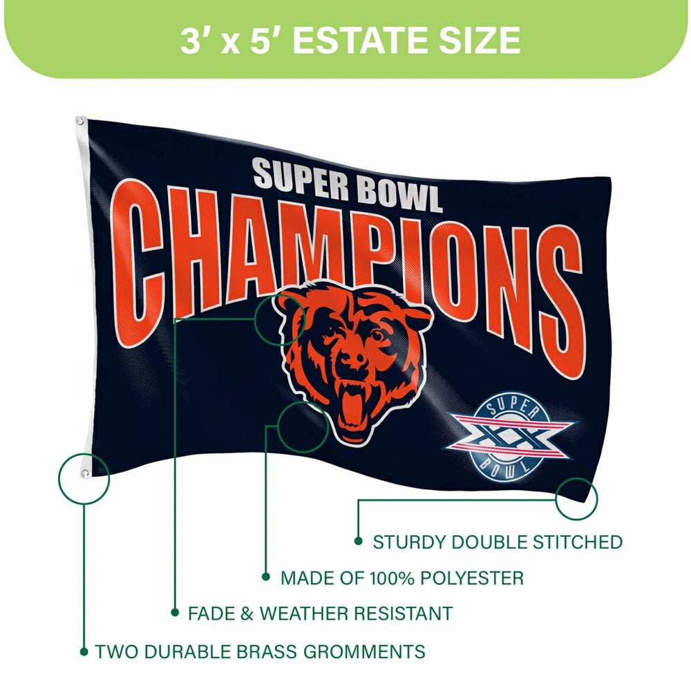 Chicago Bears Superbowl XX Champions Football 3x5 Flag - NFL Home