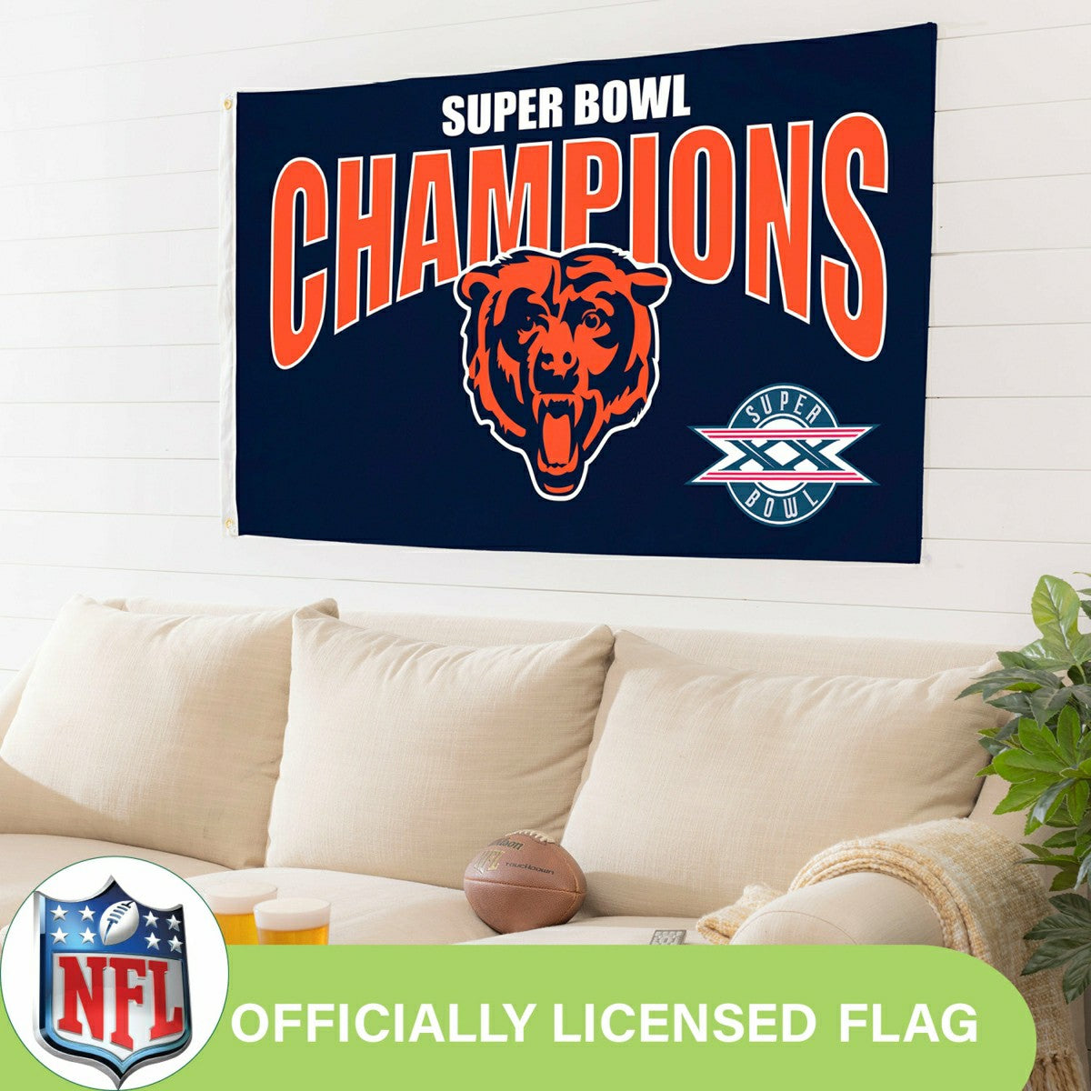 Chicago Bears Superbowl XX Champions Football 3x5 Flag - NFL Home