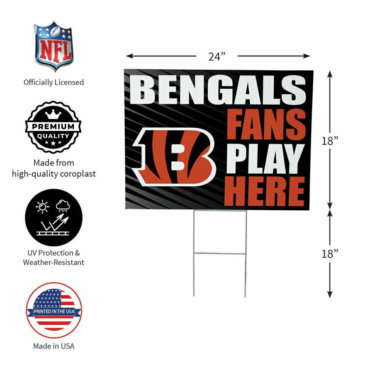 Cincinnati Bengals Coroplast Yard Sign "Fans Play Here" - NFL Home