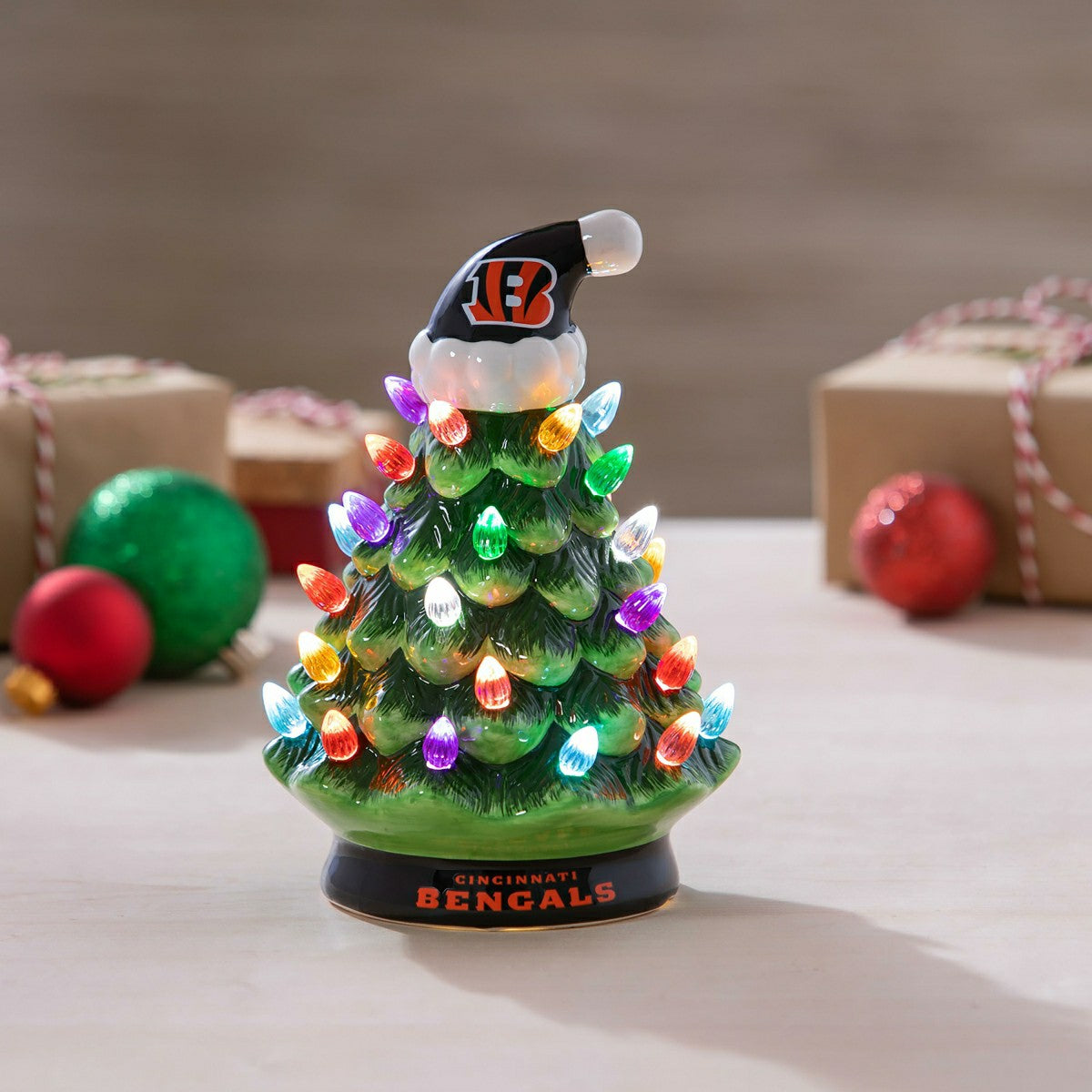 8" LED Ceramic Christmas Tree, Cincinnati Bengals - NFL Home