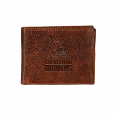 Cleveland Browns, Embossed 100% Genuine Tumbled Leather Passcase Bi-Fo - NFL Home