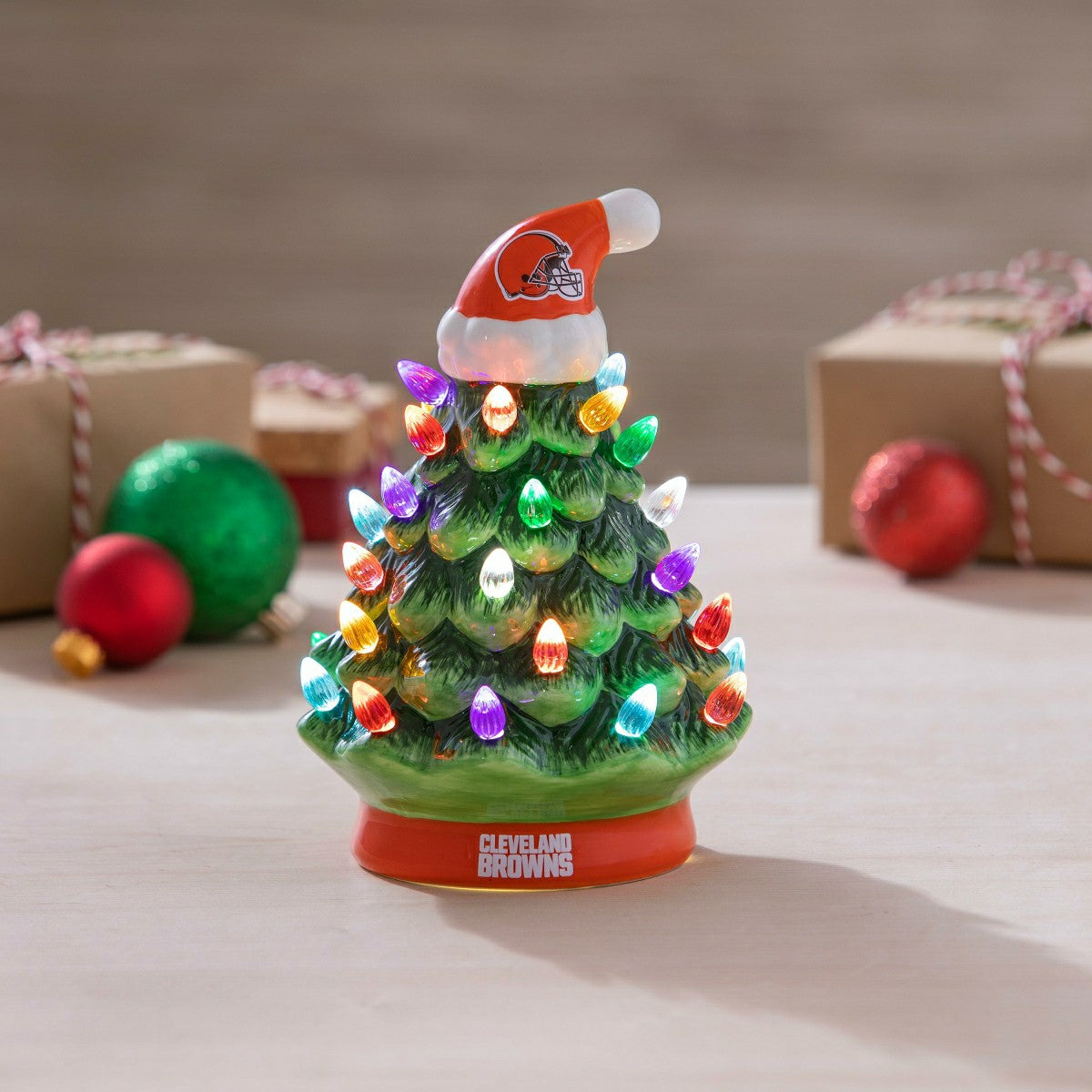 8" LED Ceramic Christmas Tree, Cleveland Browns - NFL Home