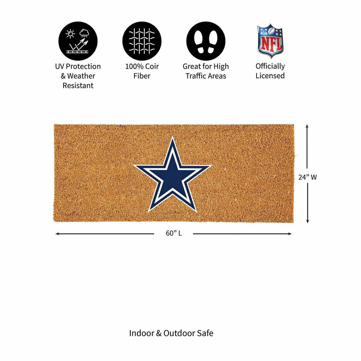 Dallas Cowboys Extra Large Full Color Coir Mat, 60"x24" - NFL