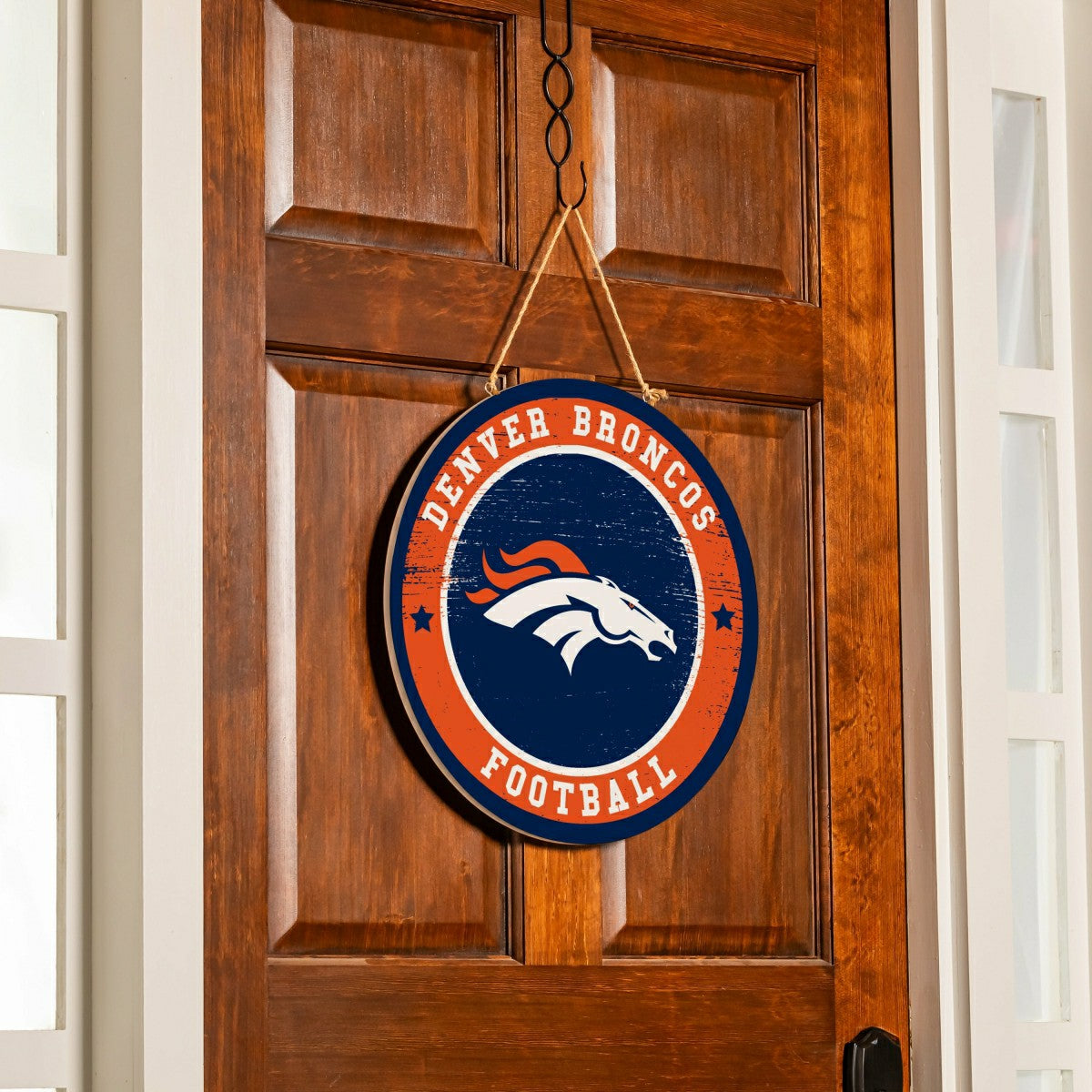 Denver Broncos Round Door Décor with Hanging Rope, 18x18 - NFL Home
