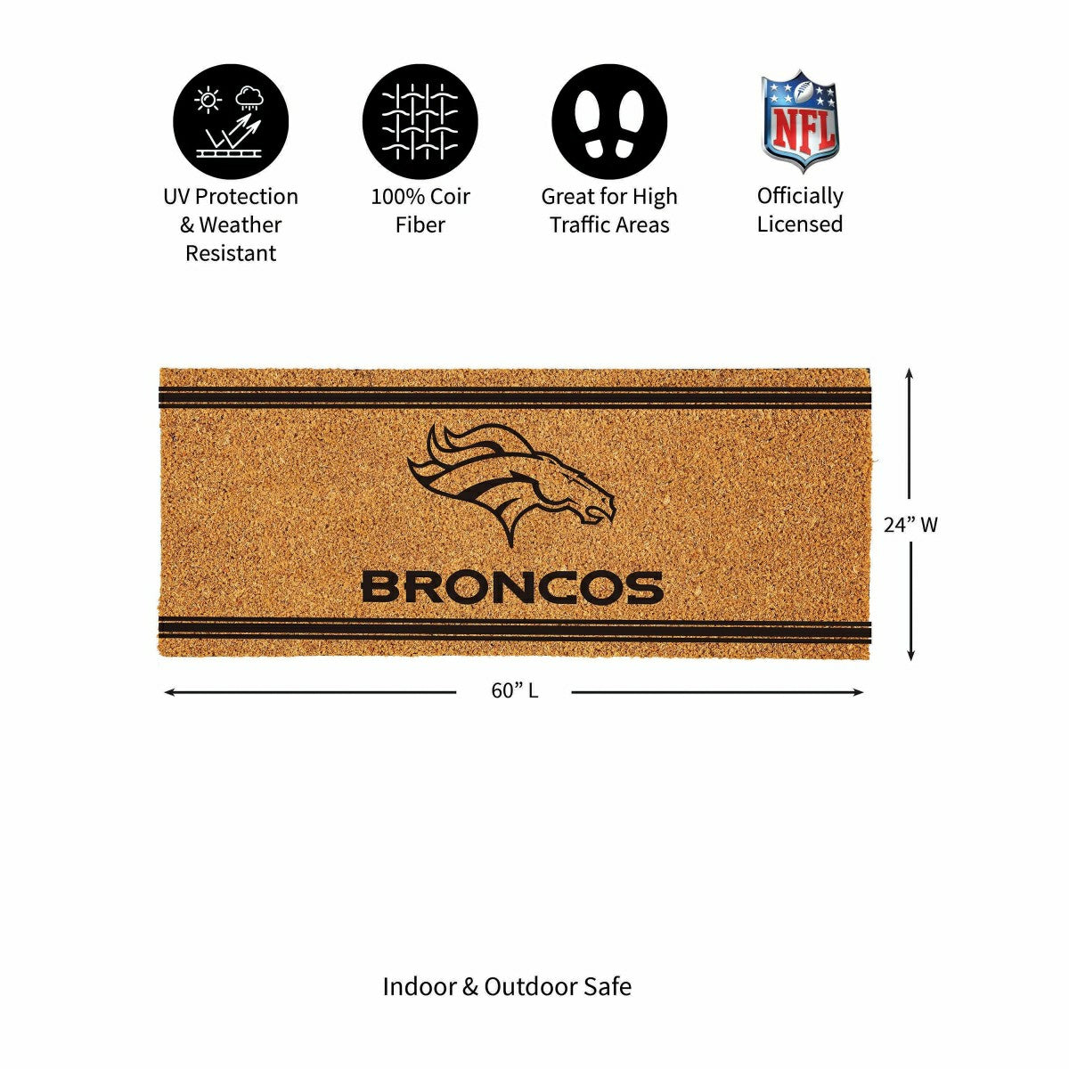 Denver Broncos Extra Large One Color Coir Mat, 60"x24" - NFL