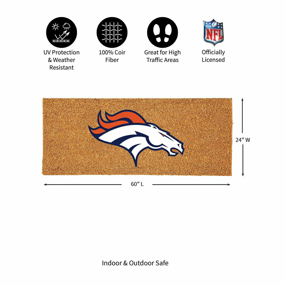 Denver Broncos Extra Large Full Color Coir Mat, 60"x24" - NFL