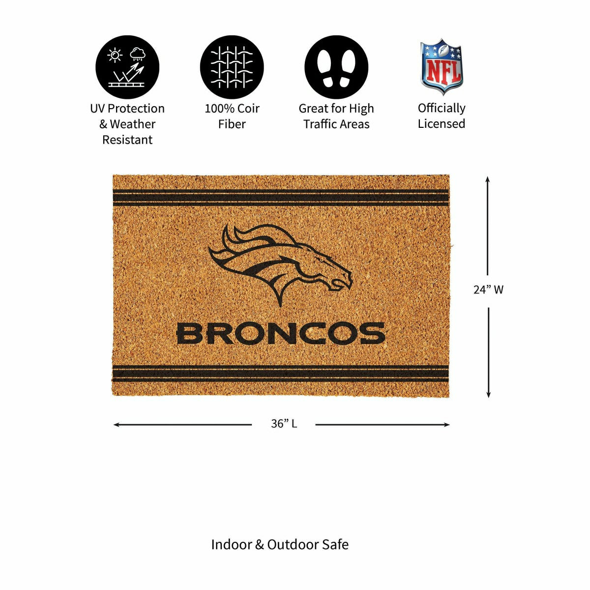 Denver Broncos Large One Color Coir Mat, 36"x24" - NFL
